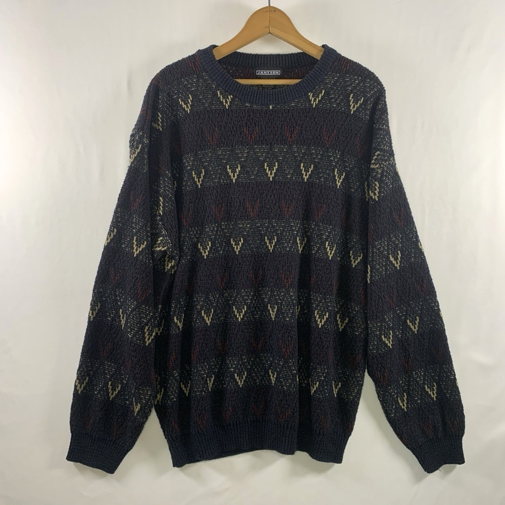 VTG Jantzen Mens Geometric Grandpa Sweater Size XL Tall Grunge Indie Skater